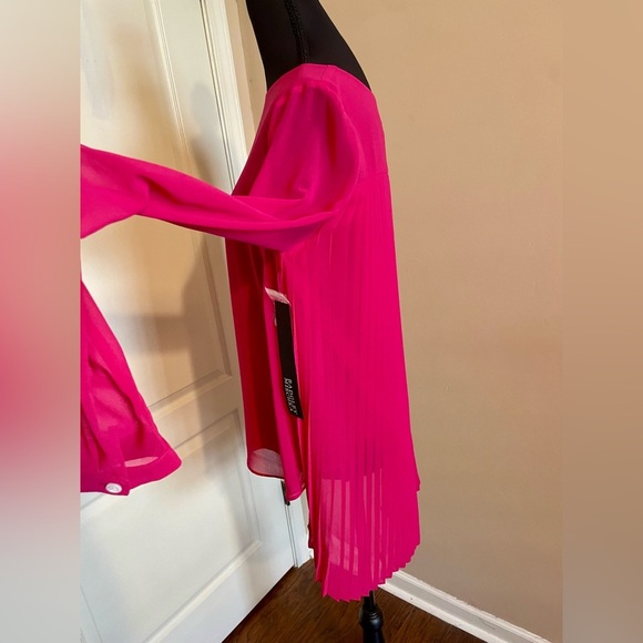 Badgley Mischka Long Sleeve Top Blouse Fuchsia Pink Size S Pleated Back Designer - Picture 8 of 11